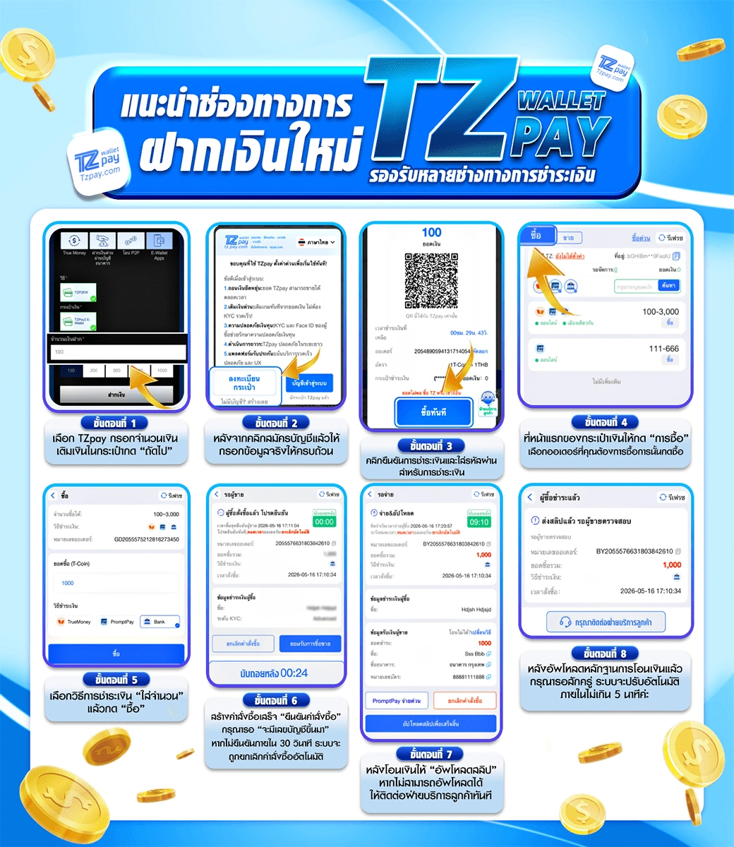 ขั้นตอนฝากเงินผ่าน TZ Wallet ทั้ง 8 หน้าจอ