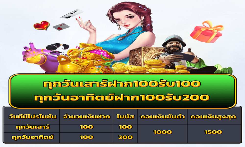 โปรวันหยุด เสาร์ฝาก 100 รับ 100 อาทิตย์ฝาก 100 รับ 200
